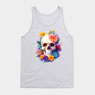 Yet Another Skull With Flowers 2! - Watercolor - AI Art Tank Top